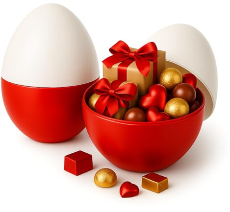 2er-Set Riesen Überraschungsei 25 cm – rot/weiß – kreative DIY Geschenkverpackung zum Befüllen mit Schokolade, Spielzeug, personalisierten Geschenken – Geschenkidee für alle Anlässe