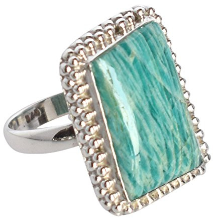 Ravishing Impressions Ring aus 925er Sterlingsilber, Amazonit, ausgefallener Cabochon-Ring, handgefertigter blauer Edelsteinschmuck, 19 x 13 mm, Designer-Silber, Statement-Ring für Damen, 56 (17,80)