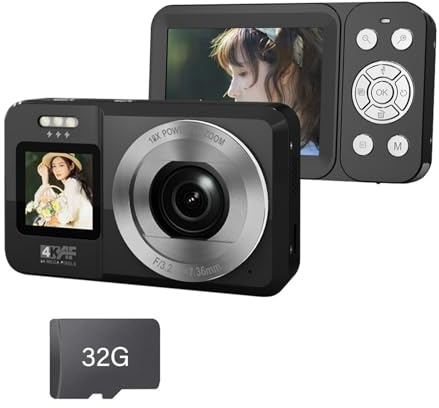 4K 64MP Digital Camera Double Screen 18X Zoom Portable for Teens Travel & Outdoor Photography Digital Camera for Teens