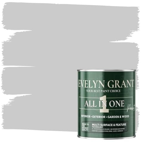 Evelyn Grant All-IN-ONE Paint & Primer - Multi-Surface Paint For Interior Walls, Outdoor Garden & Exterior Walls, Wood Furniture | High Durability Multi-Feature - Modern Grey - 0.5L - Matt