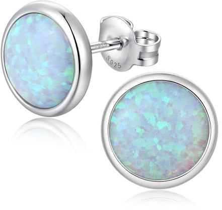 Silber Feueropal Ohrstecker für Damen aus Sterlingsilber mit kreiertem grünem/blauem/rosafarbenem/weißem Feueropal Ohrstecker