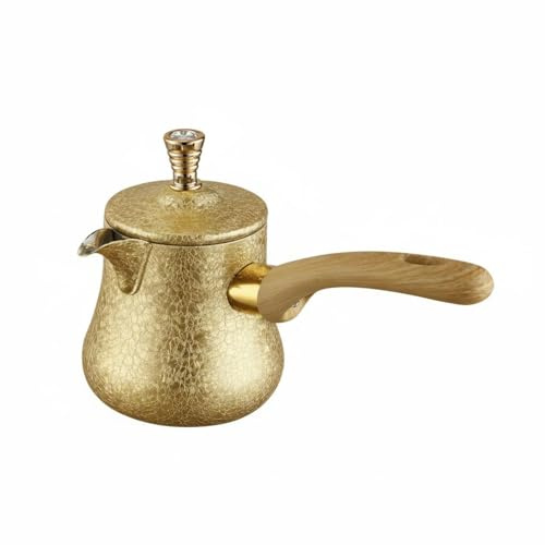 NonMiFyR Caffettiera in Acciaio Inox con Manico Lungo Isolante Termico Fondo Spesso Antideformazione Beccuccio Sagomato per Versare Delicatamente Adatta a, 550ML, Coperchio Oro Stile2