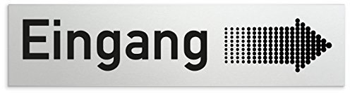 Türschilder24 Aluminium Türschild Eingang + Richtungspfeil rechts 160 x 40 x 1,5mm (Oberfläche veredelt) • Selbstklebend