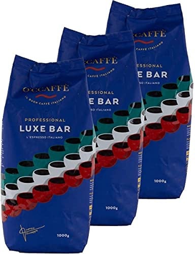 O'CCAFF? Luxe Bar Intenso Espresso | 3 x 1 kg ganze Bohnen aus 100% Robusta | Kaffee aus extra langsamer Trommelr?stung aus italienischem Familienbetrieb