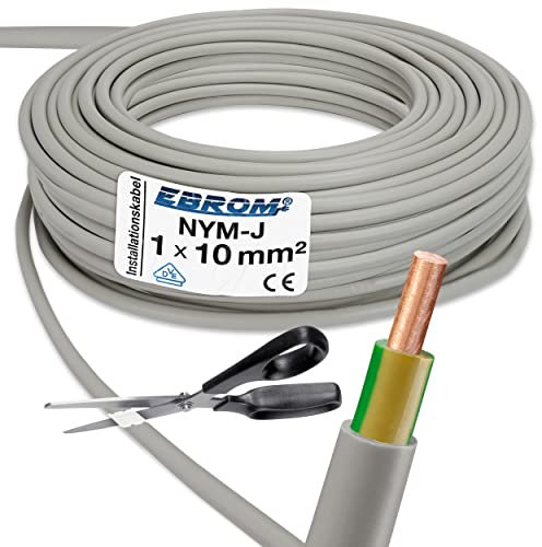 EBROM Mantelleitung Erdungskabel Erdungsleitung GRAU NYM-J 1x10 mm² - Meterware auf den Meter genau - Auswahl in 1 Meter Schritten - Ihre Auswahl: 10 mm2 - Länge: 95 Meter