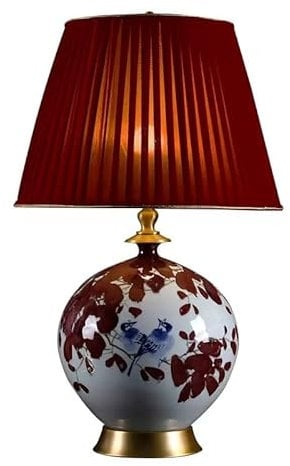 Fine Asianliving Chinesische Tischlampe Porzellan Rote Blumen mit Lampenschirm D40xH61cm mit Lampenschirm E27 China Orientalische Tischleuchte Keramik Nachttischlampen Asia