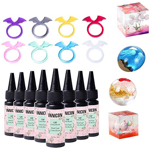 Mix Farbe UV-Harz Epoxy Gel Kleber Set für handgefertigte DIY Silikonformen Anhänger Ohrringe Armbänder Basteln, kein Pigment zum Mischen erforderlich, 240 ml kein Mischen, 8 Farben