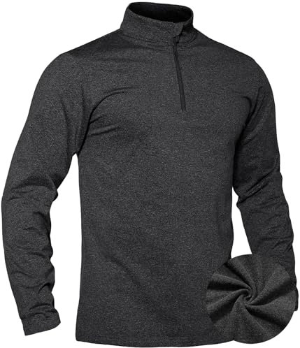 TACVASEN Herren Basic Shirts Ski Sportshirts Laufen Funktionsshirts Winter Warme Tops Langarmshirt Männer(L,Schwarz)
