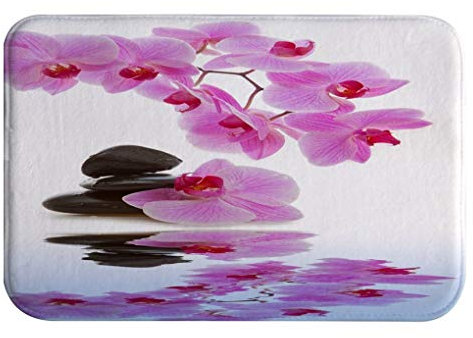 A.Monamour rutschfest Saugfähig Waschbar Badematte Zen Black Spa Massage Steine Orchidee Blütenblüte Reflexion Weich Flanell Badezimmerteppich Badteppich Badvorleger Badewanne Dusche Duschvorleger