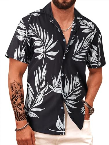 APTRO Men's Hawaiian Shirt Short Sleeved Floral Summer Beach Funky Party Holiday Shirt #BT024 Black XL