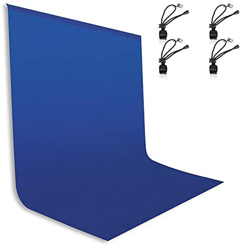 EMART Photography Blue Background, 1.8 x 2.8m/ 6 x 9 ft Blue Chromakey Muslin Background Screen for Photo Video Studio, 4 x Backdrop Clip