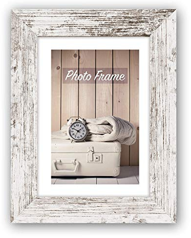 Moderner Echtholz Bilderrahmen für 20x30 cm / Din A4 Bilder - Shabby Chic Passepartout Fotohalter mit Holz-Rahmen in creme-weiß braun - Vintage Fotorahmen als Wohnzimmer Treppenaufgang Wanddeko