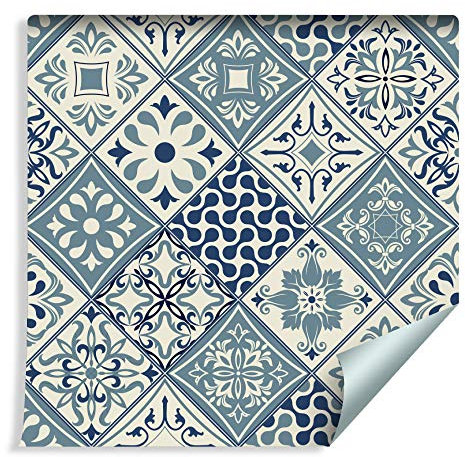 Wallepic Tapete 10m Vlies Tapete Portugal Fliesen Minimalismus Vliestapete 1000x53cm Wand Tapete Wohnzimmer Schlafzimmer Moderne Wanddeko Wand Dekoration