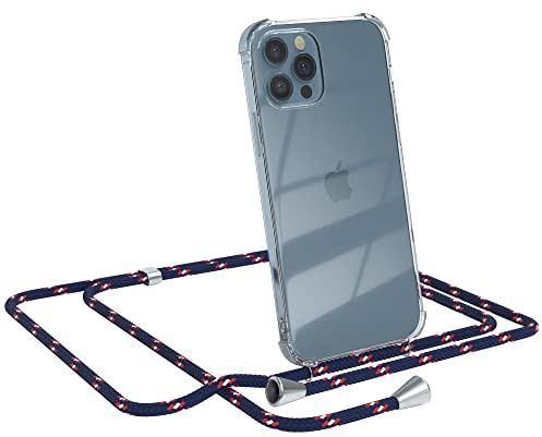 EAZY CASE Handykette kompatibel mit iPhone 12/12 Pro Handyhülle mit Umhängeband, Handykordel mit Schutzhülle, Silikonhülle, Hülle mit Band, Stylische Kette für Smartphones, Navy Camouflage