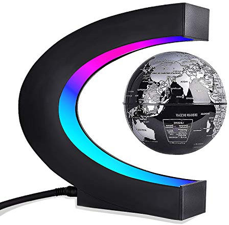 C Globus Magnetische Schwebender Globus in Kugelform schwimmende Globe Weltkarte Geschenk LED-Haus, Büro, Schreibtisch für Klasse, Business-Dekoration Schwarz