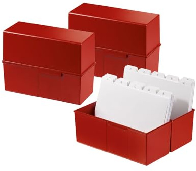 HAN Karteibox DIN A5 quer – innovatives, attraktives Design für 500 Karteikarten mit Stahlscharnier und Schnappverschluss, rot, 975-17, 3 STÜCK