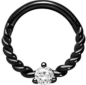 PIERCINGLINE Chirurgenstahl Segmentring Clicker KRISTALL + GEDREHT Piercing Ring Nase Septum Ohr Helix Tragus Schwarz