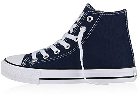 Giralin Damen High Top Sneaker Sportschuhe Kult Schuhe Canvas Stoff Freizeitschuhe Schnürer Sportliche Turnschuhe 197353 Dunkelblau 37