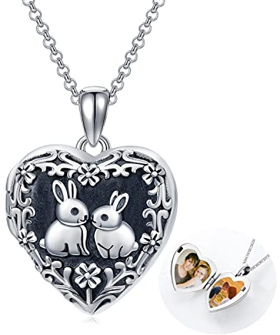LONAGO Personalisierte Foto Medaillon Halskette Die Bilder 925 Sterling Silber Niedlichen Kaninchen Medaillon Anhänger Schmuck Hält