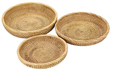 SUMTree 3pcs Panier de Service Corbeille à Fruits Rond Panier d’osier Rangement pour cookies, pain,fruits (25+23+19CM)