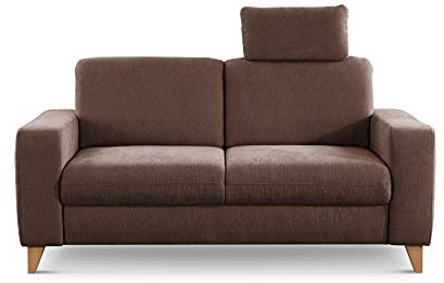 CAVADORE 2er Sofa Lotta / Skandinavische 2-Sitzer-Couch mit Federkern, Kopfstütze und Holzfüßen / 173 x 88 x 88 / Webstoff, Hellbraun