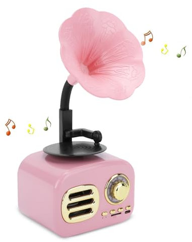 Retro Bluetooth Lautsprecher, Grammophon Phonograph Form Bluetooth Lautsprecher Lautsprecher, Vintage Home Schlafzimmer Dekor, Retro Musik Player(Rosa)