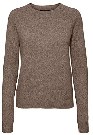 Vero Moda Women's VMDOFFY LS O-Neck Blouse GA NOOS Pullover Sweater, Walnut/Detail:Melange, XS