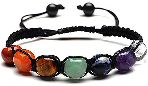 TOFBS Bracelet Tressé Pierres Naturelles Chakra Ajustable Cordon Noir Bijou Équilibre Spirituel Méditation