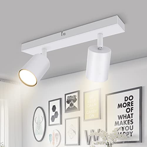 Kambo LED Deckenstrahler 2 Flammig - Schwenkbar Strahler Deckenleuchte GU10 - Weiß Deckenlampe 2 Flammig - Modern Wandstrahler Spotlight Deckenspot Innen Metall Wohnzimmer Ohne Leuchtmittel