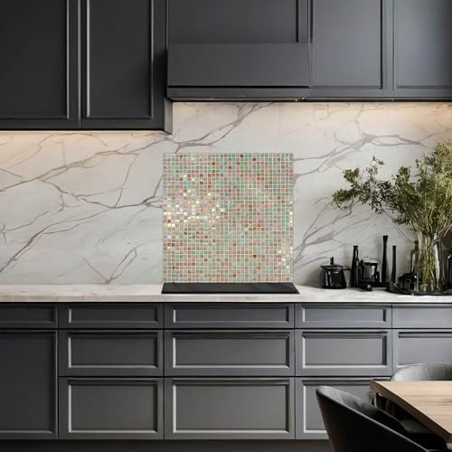 banjado Küchenrückwand Glas ohne Bohren 70x70cm – Glasrückwand Küche mit Motiv Grüne Fliesen/Spritzschutz Küchenrückwand Glas/selbstklebende Küchenrückwand Platte - magnetisch & beschreibbar