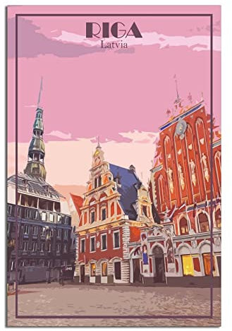 Riga Lettland Vintage Reiseposter Gebäude Dekorative Poster Modern Schlafzimmer Leinwand Kunst Poster Bild Gemälde Poster Wanddeko Kunst Geschenk