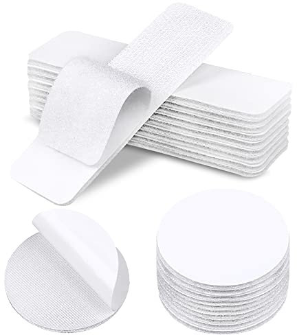 Klettband Selbstklebend Extra Stark, 20 Stück 30 x 100mm Weiß Klettverschluss und Rund Klettband Doppelseitig für Boden,Gläser, Plastik, Metalle, Klettstreifen für DIY-Projekte, Bürobedarf