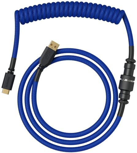 GLORIOUS Gaming Premium Coiled Keyboard Cable - Gold Plated USB-A (PC) to USB-C (Keyboard), Tangle Resistant, Double Braided Sleeving for Peak Durability, 5-Pin Aviator Mid-Connection - Cobalt Blue