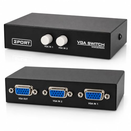 I07CS VGA Umschalter 2 IN 1 OUT – SVGA Monitor Switch Box für PC, TV, Beamer, Auflösung bis 1920 x 1440, Ideal für Computer, Laptop, Desktop