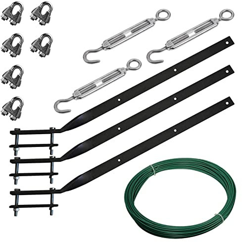 DISTRIBUZIONE Kit Completo 3 Stendibiancheria per ringhiera balcone in ferro rigido stendibiancheria barra asciugatrice + 20mt filo verde + morsetti e tirandini (3755MORS)