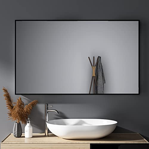 HY-RWML Wandspiegel, groß Schwarz 60x100 cm Spiegel Rechteckiger Edelstahl Kosmetikspiegel und Splitterschutz für Badezimmer Wohnzimmer Glatte Spiegeloberfläche