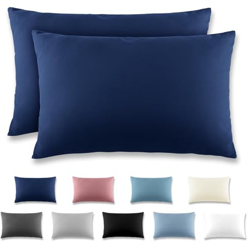 REDKEY Kissenbezug 50x80 cm 2er Set Kopfkissenbezug mit Reißverschluss - Kissenhülle aus gebürstetem Mikrofaser für Kissen,Waschbar bis 40°C Marineblau