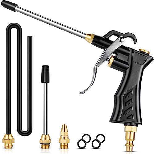 Luftblaspistole mit hohem Volumen mit Messing, verstellbare Luftdüse, industrielle Luftgebläsepistole mit 2 Stück Stahlverlängerungen und 34,7 cm UniversalBlasschlauch, pneumatische Luftpistole