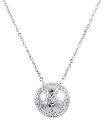 IMINI Fußball Anhänger Halskette für Frauen Mädchen Minimalistisch Personalisierte Einstellbare Fußball Anhänger Choker Kubik Zirkonia Link Kette Zarte Mode Fußball Schmuck Geschenke (Weißgold)