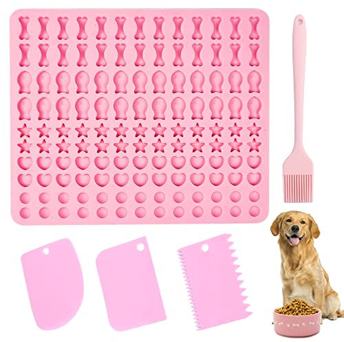 Silikon Backmatte Hundeleckerli Backmatte Hundekekse Mini Backunterlage für Backofen Backform für Hundeleckerli mit Backpinsel und Teigschaber für den Backofen Pralinenform Backpapier(Rosa)