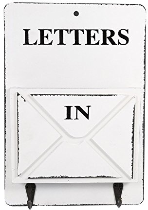 Tomotato Porte-Lettres Mural, Boîte Auxs Lettres en Bois Porte-Lettres avec Crochets à Clés, Boîte de Rangement Murale pour Trieur de Courrier, Décoration de la Maison Vintage(Blanc)