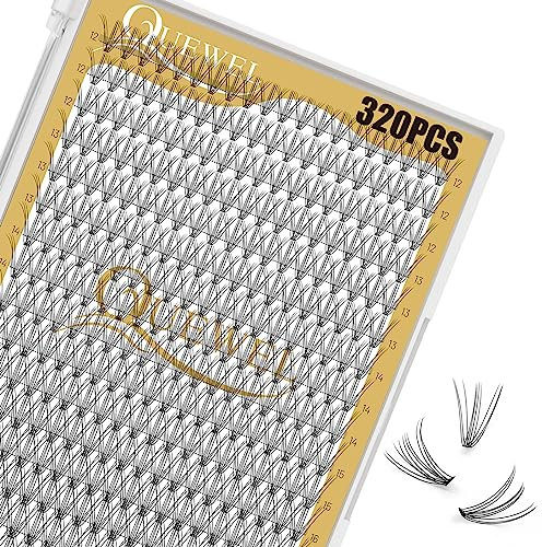 QUEWEL 320 pcs Cils Individuels pour Maquillage des Yeux 10D 0.10 D Curl Mix 12-18mm Cils Artificiels DIY Cluster Cils Cils Individuels Touffes de Cils Réutilisables (10D-D-12-18)…