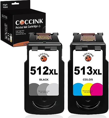 COCCINK PG-512 XL CL-513 XL (1 Schwarz, 1 Farbe) Wiederaufbereitete Druckerpatronen Ersatz für Canon 512XL 513XL 510 511 XL für Pixma mp250 mp230 mp280 ip2700 mp240 mp495 Drucker Hohe Kapazität