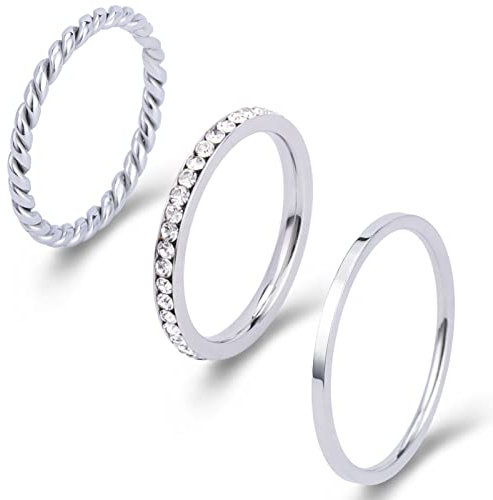 Joacii Verlobungsringe für Frauen Edelstahl Stapelringe Set Comfort Fit Größe 8