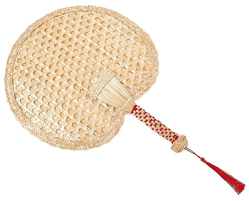 MERRYHAPY Handventilator Aus Weizenstroh – Leichter Fächer Zum Falten Traditioneller Retro Stofffächer Für Sommer Garten Party Und Heimdekoration Manueller Kühlventilator Und Insektenabwehr