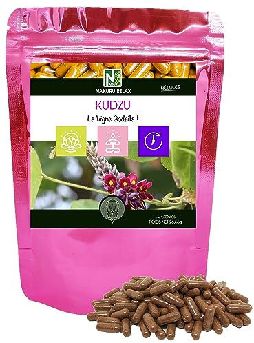 NAKURU | Kudzu | Gamme Relax | Fabriqué en France | La Vigne Godzilla ! (90 Gélules de 295mg / Poids Net: 26,55g)
