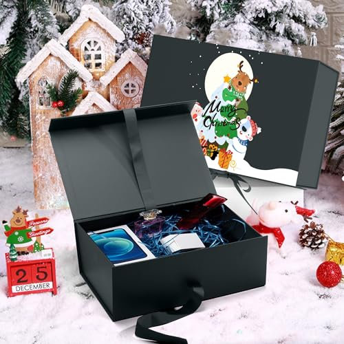 GIFTSAY Magnetische Weihnachts-Geschenkboxen für Geschenke, 32,2 x 20,3 x 11,4 cm, tiefdunkelgrün, luxuriöse Weihnachtsboxen mit Deckel für Geschenke, große Papier-Geschenkbox für