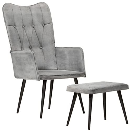 Youuihom Sessel mit Hocker, Moderner TV-Sessel, Cocktail Sessel, Ohrensessel mit Hocker Grau Vintage Canvas Geeignet für Cafe, Empfangsraum, Balkon, Wohnzimmer, Hotel, Gästezimmer