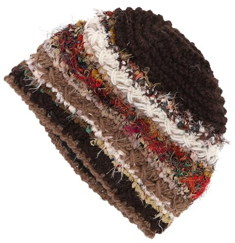 GURU SHOP Handgestrickte Wollmütze, Gestreifte Wintermütze, Herren/Damen, Braun, Wolle, Size:One Size