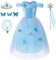WIOLETA Blaues Prinzessin Kleid Mädchen Prinzessin Kostüm Mädchen mit Krone, Zauberstab, Halskette, Armband, Schleife für 3-9 Jahre